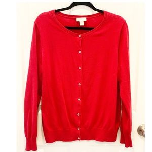 Loft Red Cardigan with Rhinestone Buttons